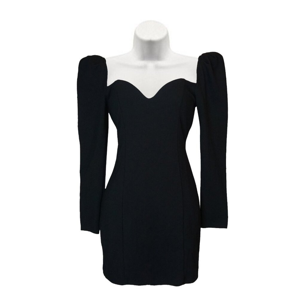 MAJORELLE Fleur Black Ponte Knit Long Sleeve Puff Shoulder Bustier Dress Sz M